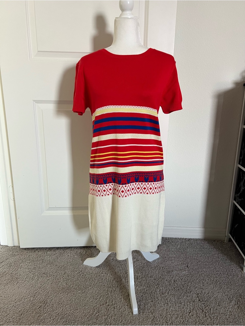 NWOT Red and Cream Striped Knit Dress Medium